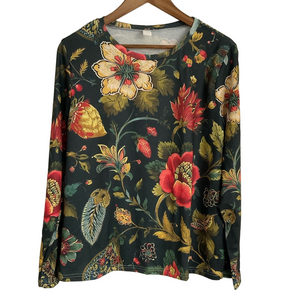 NWOT Floral Long Sleeve Top - Black Olive Red XL